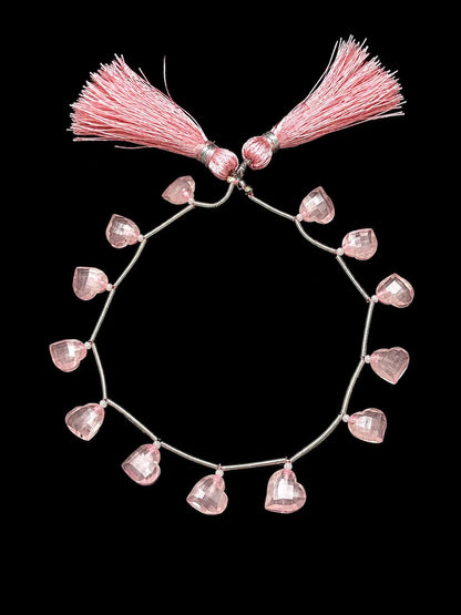 Natural Rose Quartz Heart Faceted Briolette Beads 10x10mm (10 Pcs)