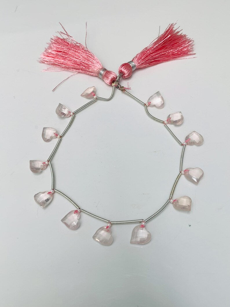 Natural Rose Quartz Heart Faceted Briolette Beads 10x10mm (10 Pcs)