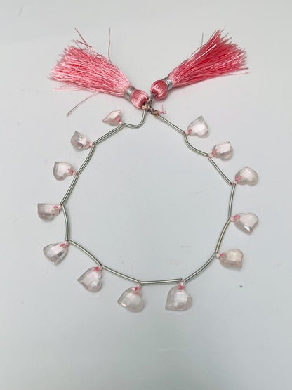 Natural Rose Quartz Heart Faceted Briolette Beads 10x10mm (10 Pcs)
