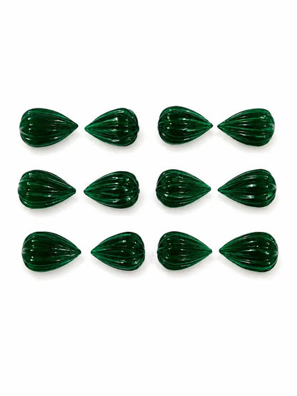 Natural Green Jade Carved Drop Briolette Beads 8x11mm