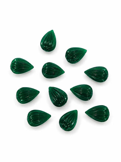 Natural Green Jade Carved Drop Briolette Beads 8x11mm