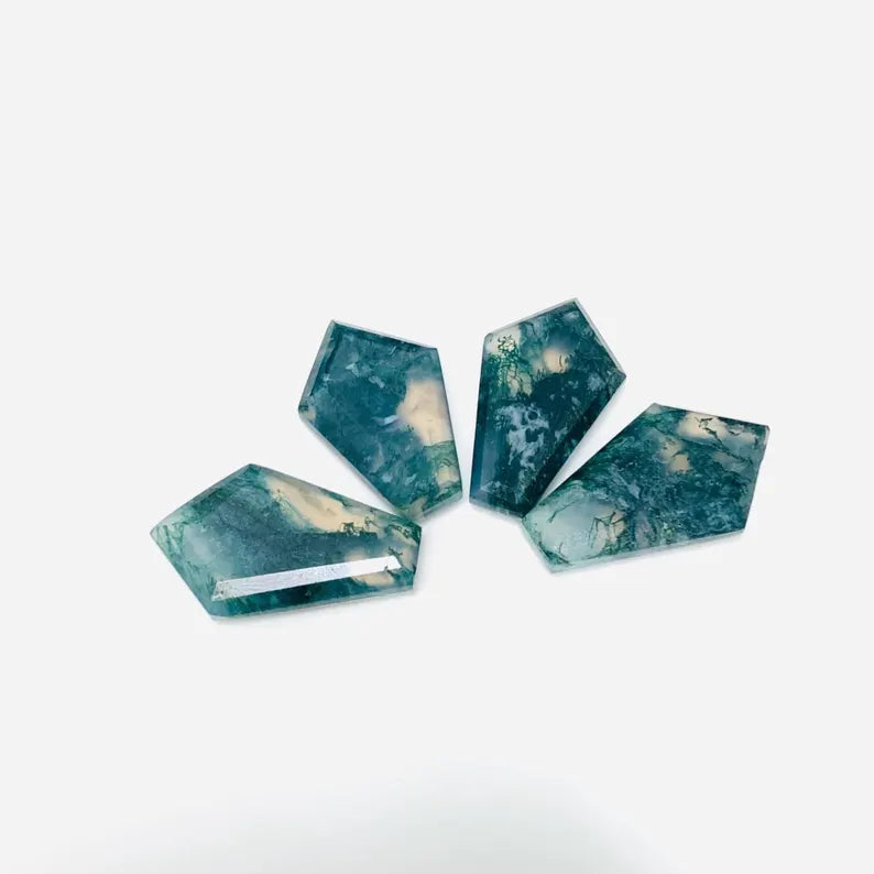 Natural Moss Agate Kite Cabochons – 5 Pcs Loose Gemstones 16x25mm
