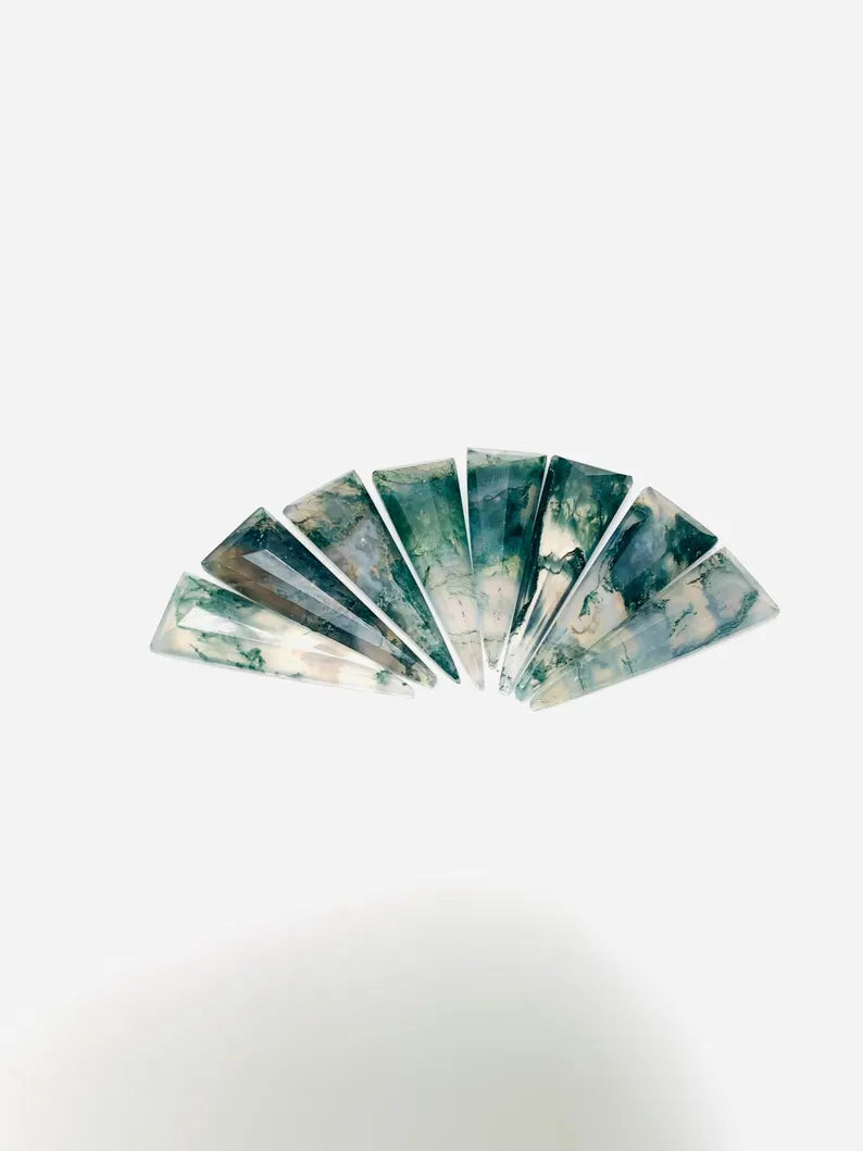 Natural Moss Agate Fancy Cut Cabochons – 5 Pcs Loose Gemstones 9x27mm