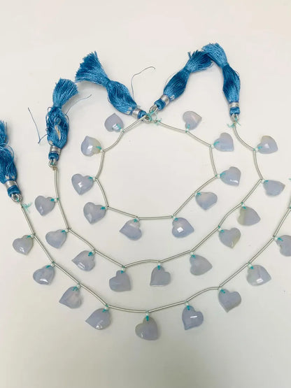 Natural Blue Lace Agate Heart Faceted Briolette Beads 10x10mm (10 Pcs)