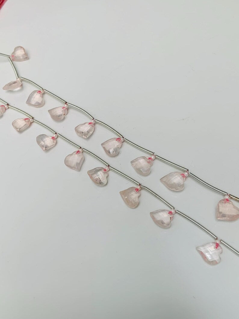 Natural Rose Quartz Heart Faceted Briolette Beads 10x10mm (10 Pcs)