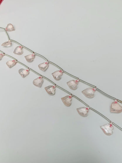 Natural Rose Quartz Heart Faceted Briolette Beads 10x10mm (10 Pcs)