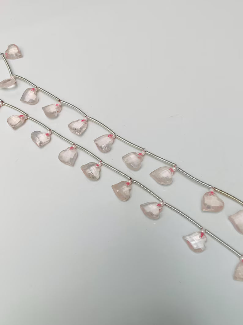 Natural Rose Quartz Heart Faceted Briolette Beads 10x10mm (10 Pcs)