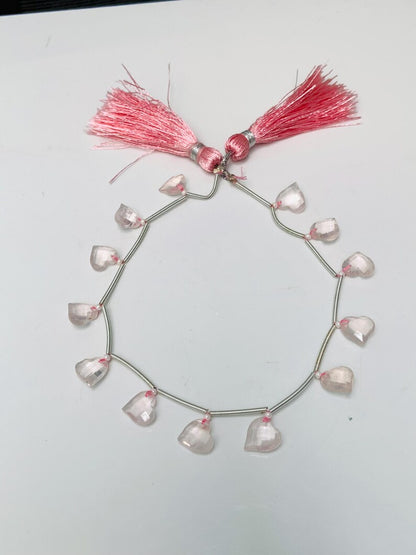 Natural Rose Quartz Heart Faceted Briolette Beads 10x10mm (10 Pcs)