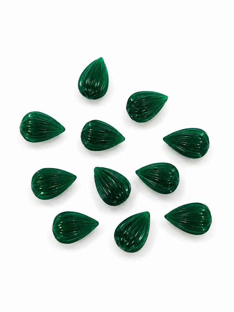 Natural Green Jade Carved Drop Briolette Beads 8x11mm