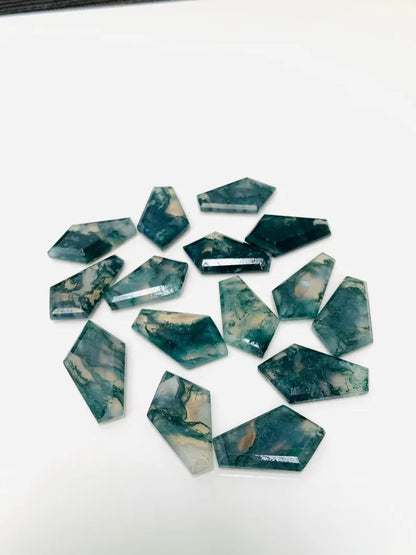 Natural Moss Agate Kite Cabochons – 5 Pcs Loose Gemstones 16x25mm