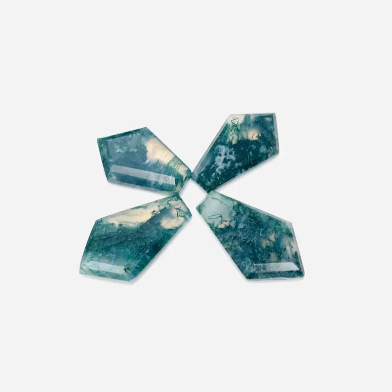 Natural Moss Agate Kite Cabochons – 5 Pcs Loose Gemstones 16x25mm