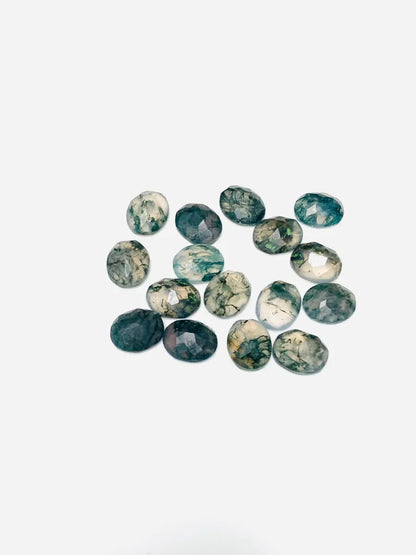 Natural Moss Agate Oval Rose Cut Cabochons – 5 Pcs Faceted Gemstones