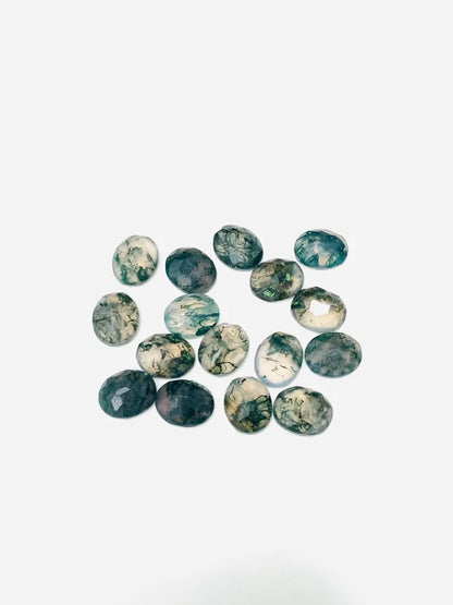Natural Moss Agate Oval Rose Cut Cabochons – 5 Pcs Faceted Gemstones