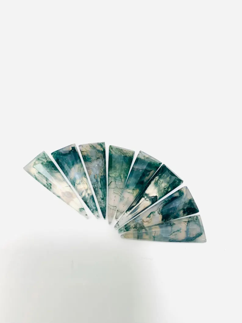 Natural Moss Agate Fancy Cut Cabochons – 5 Pcs Loose Gemstones 9x27mm