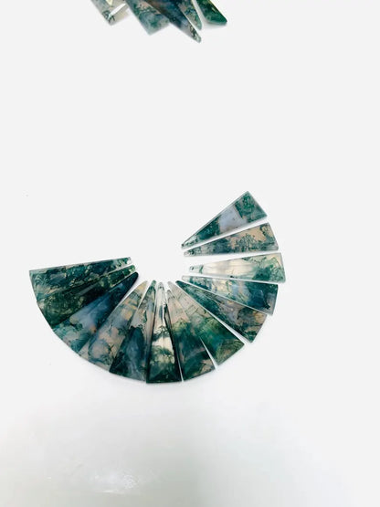 Natural Moss Agate Fancy Cut Cabochons – 5 Pcs Loose Gemstones 9x27mm