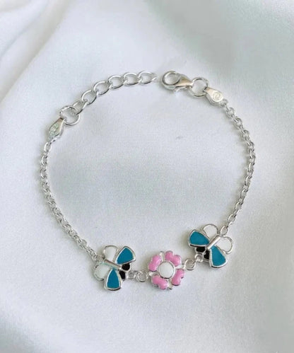 Kids Flower Butterfly Anklet - 925 Sterling Silver Enamel Charm Anklets - BeadsBoatInc