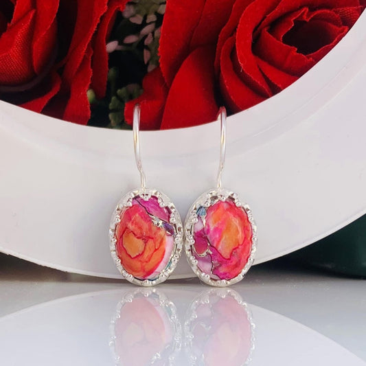 Kingman Pink Dahila Turquoise Dangle Drops - 925 Silver Women Earrings - BeadsBoatInc