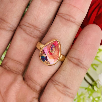 Kingman Pink Dahlia Turquoise Ring – 925 Sterling Silver - BeadsBoatInc