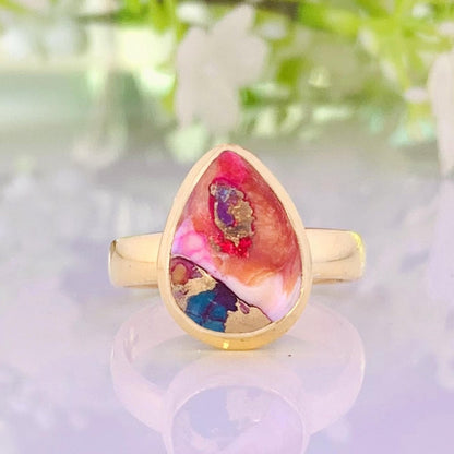 Kingman Pink Dahlia Turquoise Ring – 925 Sterling Silver - BeadsBoatInc