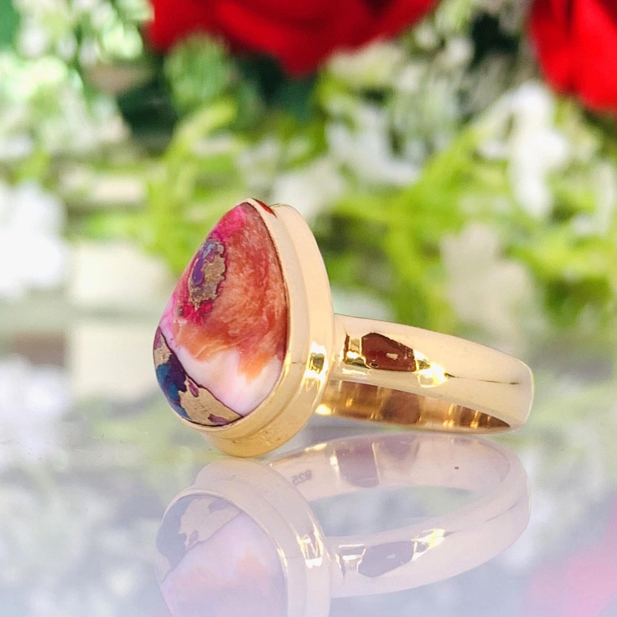 Kingman Pink Dahlia Turquoise Ring – 925 Sterling Silver - BeadsBoatInc