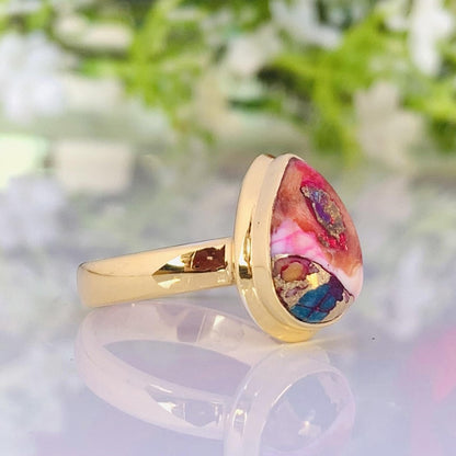 Kingman Pink Dahlia Turquoise Ring – 925 Sterling Silver - BeadsBoatInc