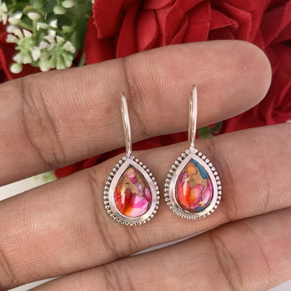 Kingman Pink Turquoise Earrings - 925 Silver Dangle Drops - BeadsBoatInc