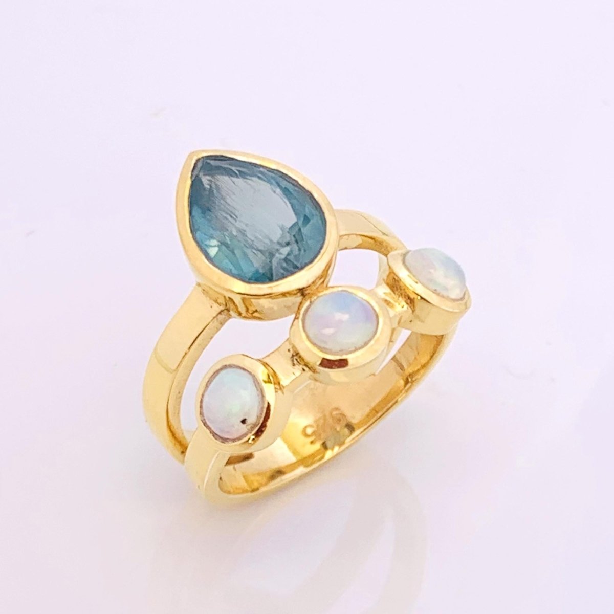 Kyanite & Opal Ring – 18K Gold Plated Sterling SIlver - BeadsBoatInc