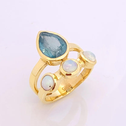 Kyanite & Opal Ring – 18K Gold Plated Sterling SIlver - BeadsBoatInc