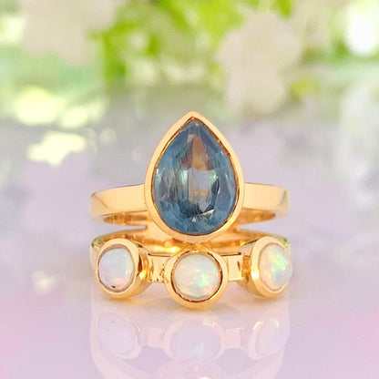 Kyanite & Opal Ring – 18K Gold Plated Sterling SIlver - BeadsBoatInc