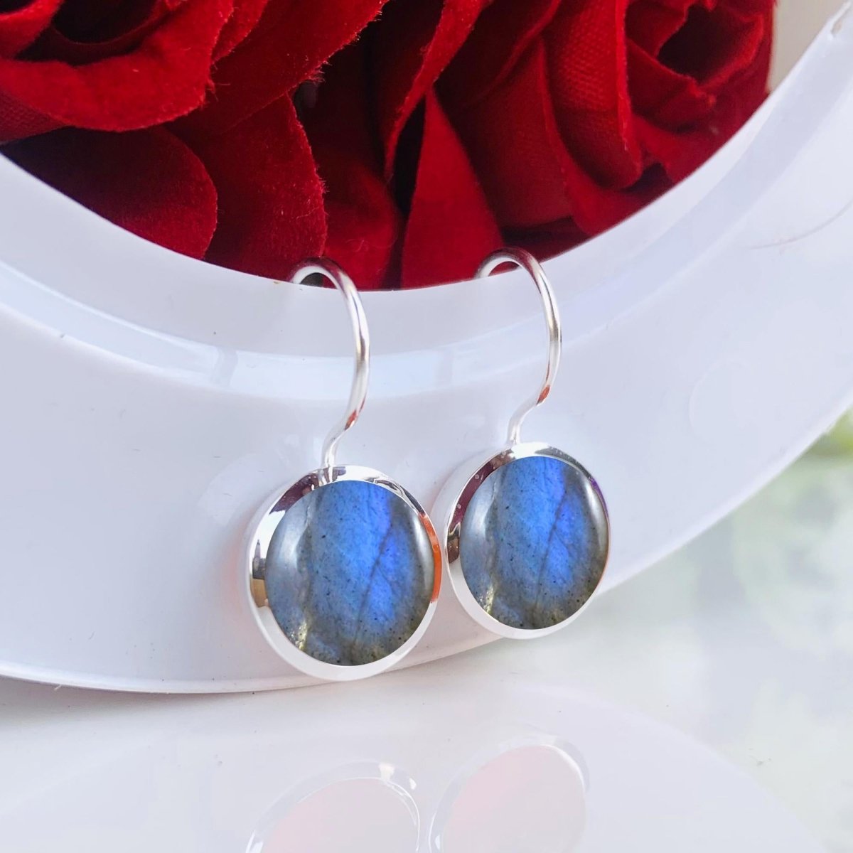 Labradorite Dangle Drop Earrings - 925 Silver Gold Plated Jewelry - BeadsBoatInc
