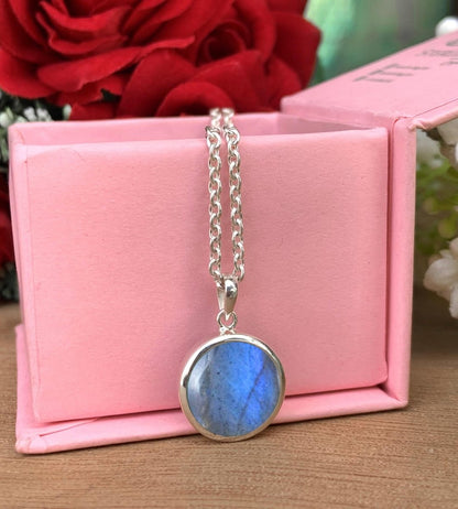 Labradorite Solitaire Necklace – Dainty Gold Vermeil or Sterling Silver Pendant - BeadsBoatInc