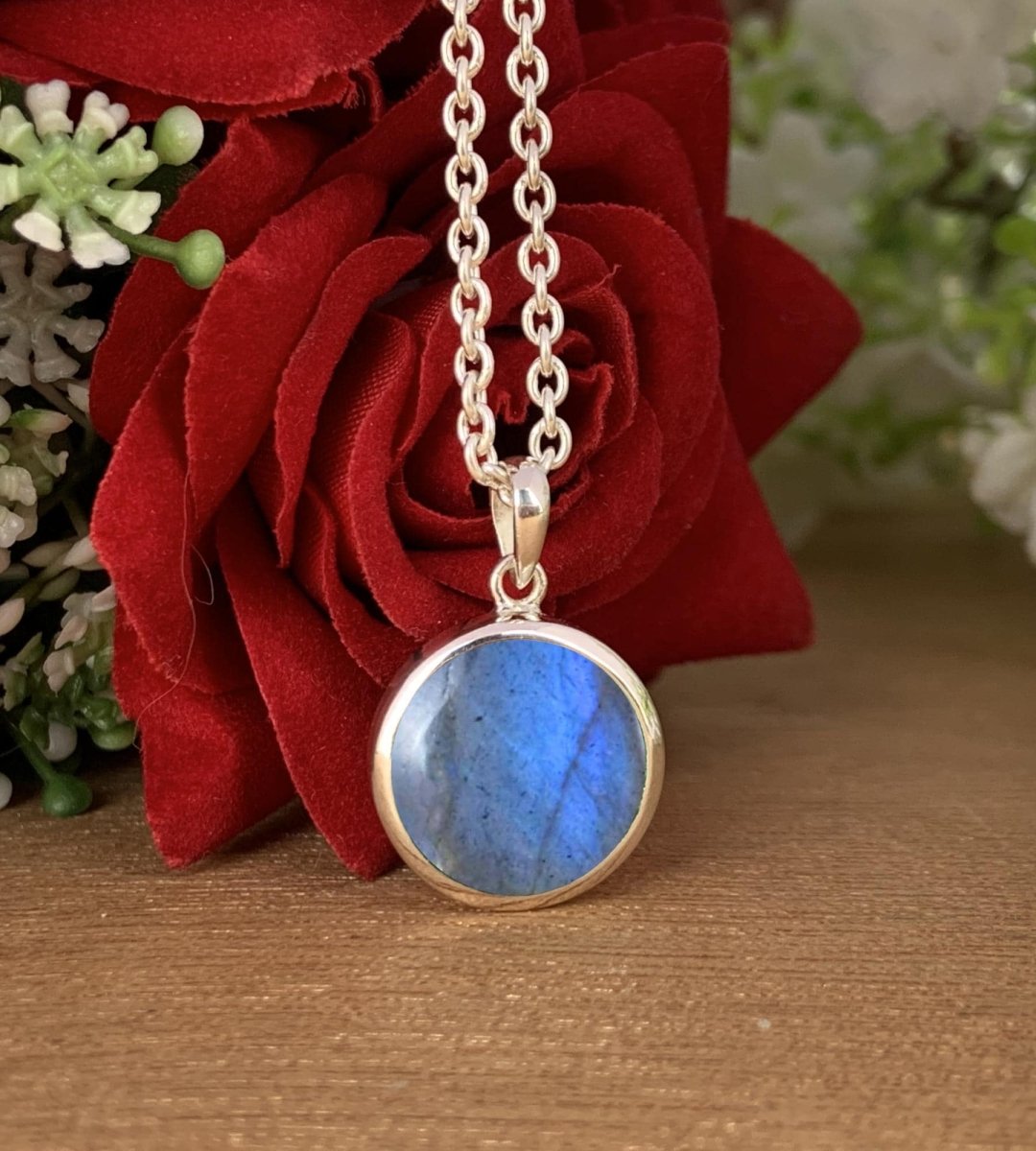 Labradorite Solitaire Necklace – Dainty Gold Vermeil or Sterling Silver Pendant - BeadsBoatInc