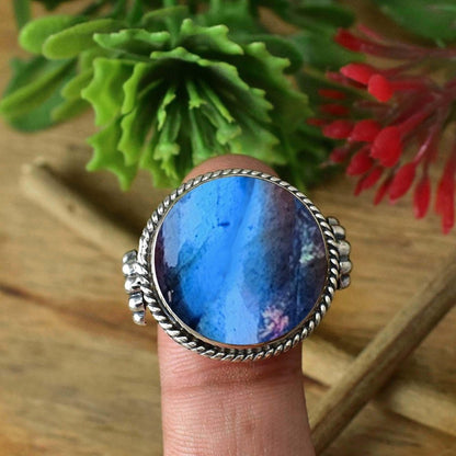 Labradorite Statement Ring | Boho Silver Band Scallop Shell Ring - BeadsBoatInc