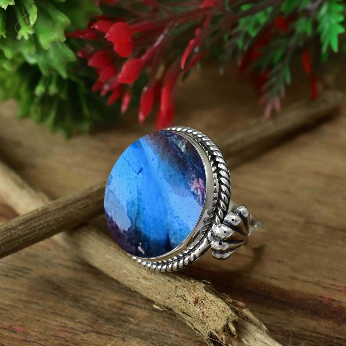 Labradorite Statement Ring | Boho Silver Band Scallop Shell Ring - BeadsBoatInc