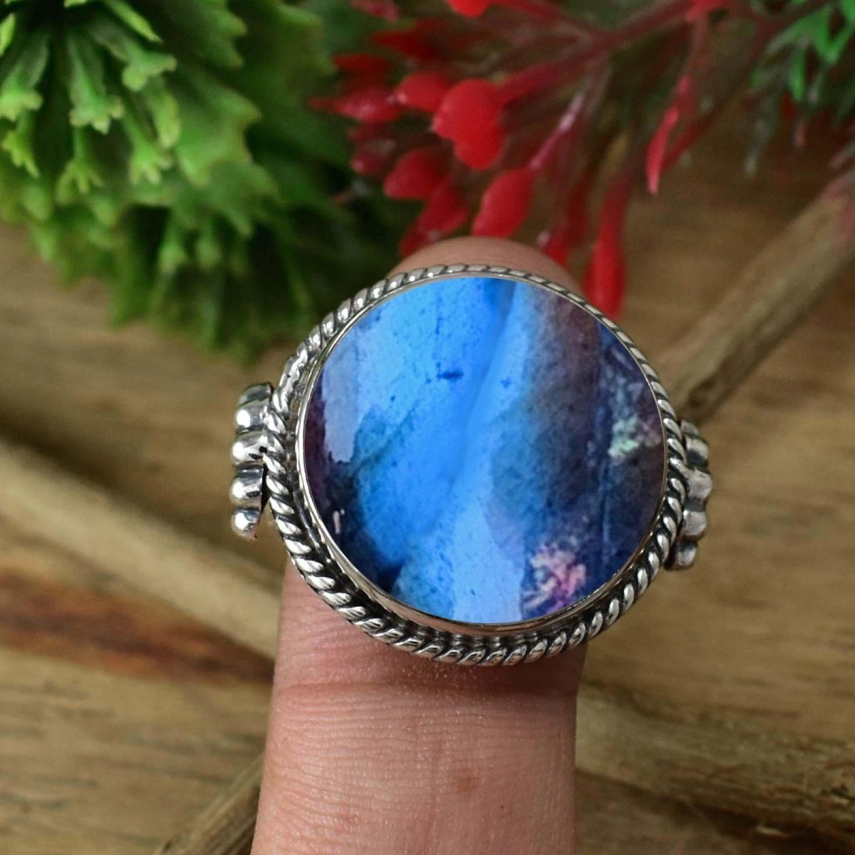Labradorite Statement Ring | Boho Silver Band Scallop Shell Ring - BeadsBoatInc