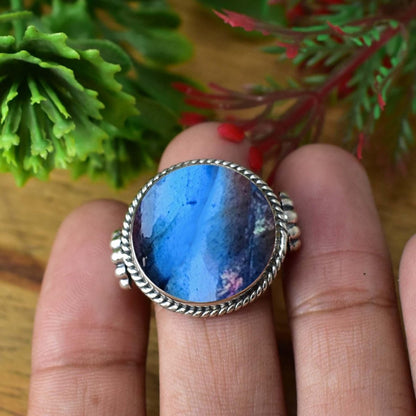 Labradorite Statement Ring | Boho Silver Band Scallop Shell Ring - BeadsBoatInc