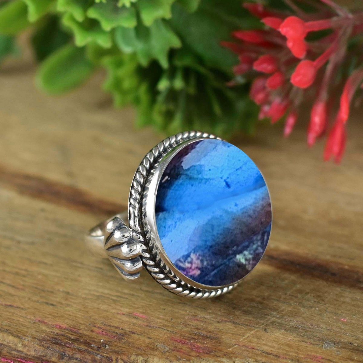 Labradorite Statement Ring | Boho Silver Band Scallop Shell Ring - BeadsBoatInc