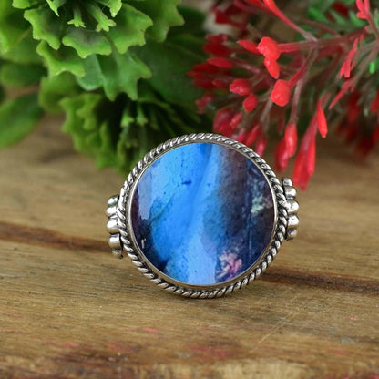 Labradorite Statement Ring | Boho Silver Band Scallop Shell Ring - BeadsBoatInc