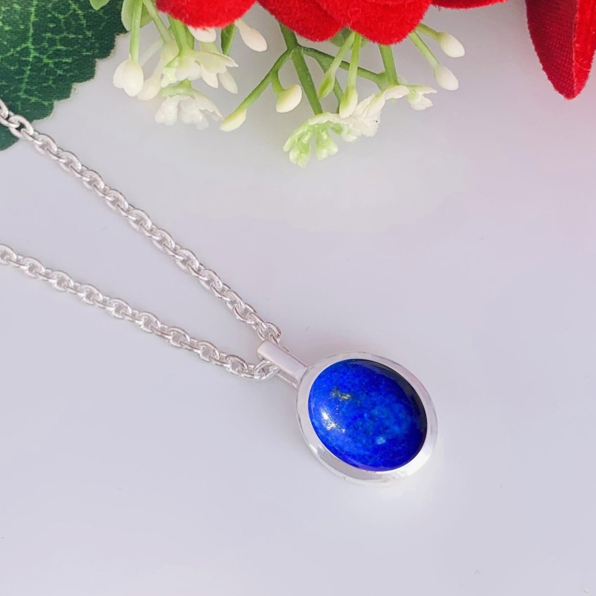 Lapis Lazuli Solitaire Necklace – Minimal Silver Gift for Her - BeadsBoatInc