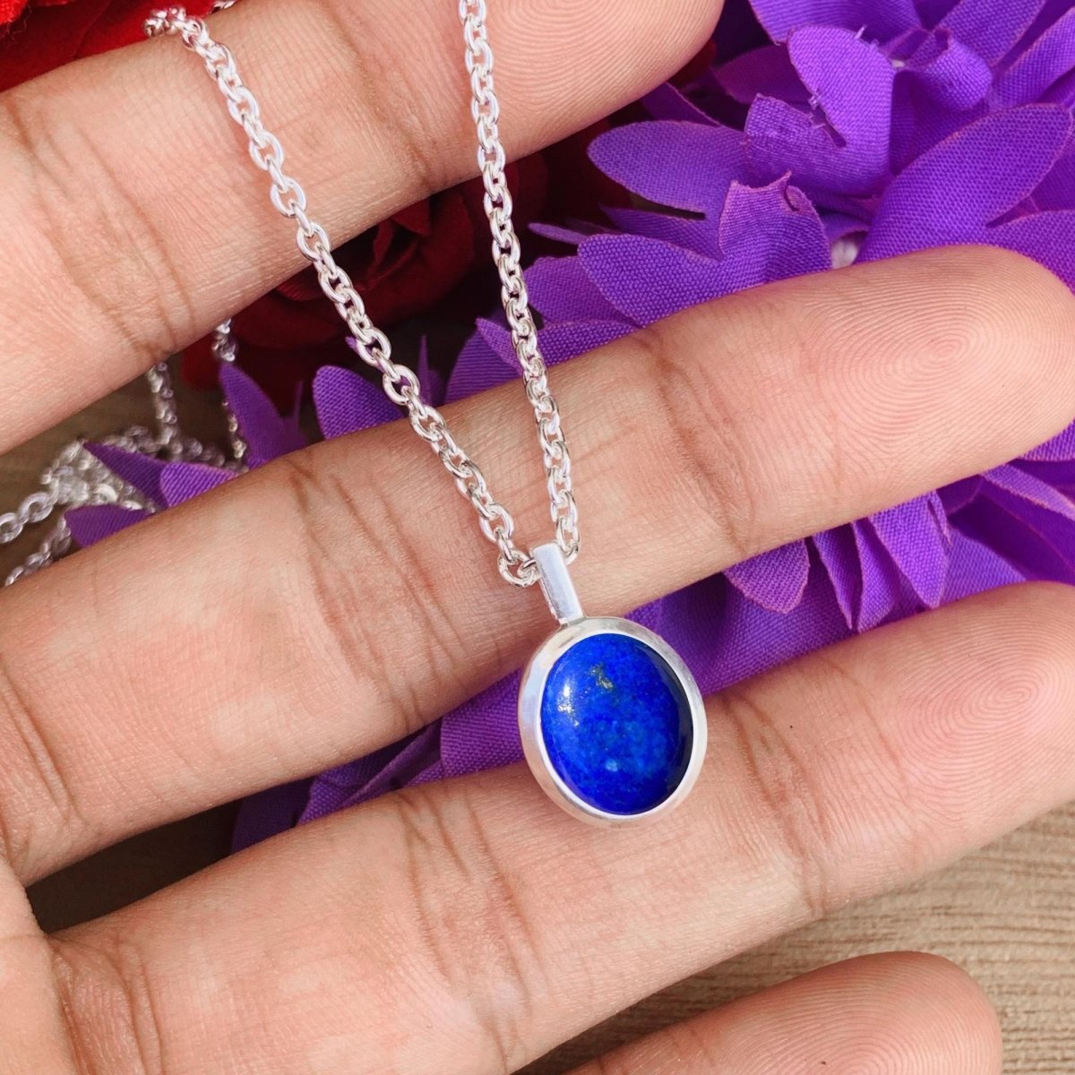 Lapis Lazuli Solitaire Necklace – Minimal Silver Gift for Her - BeadsBoatInc