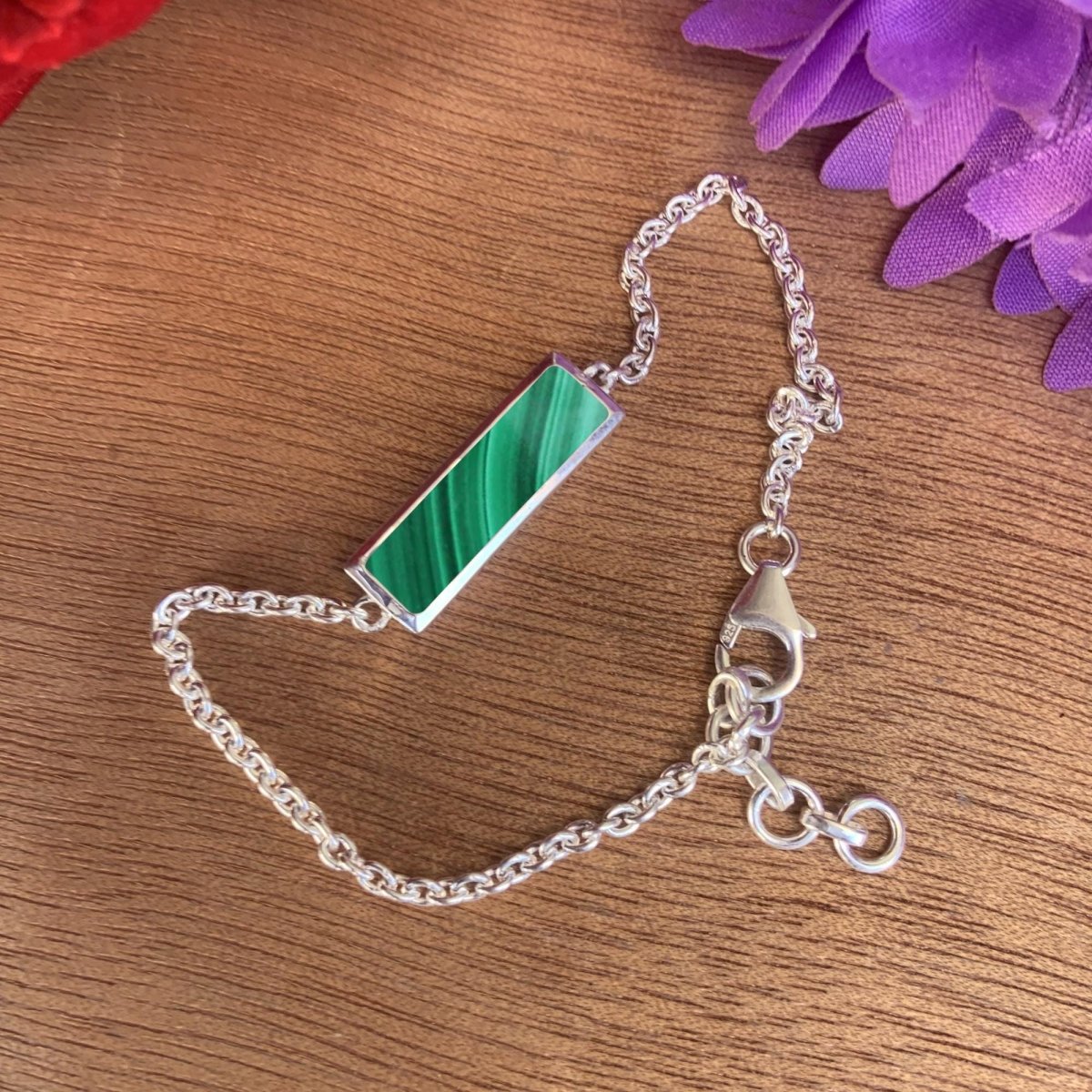 Malachite Bracelet ~ Dainty Sterling Silver Bracelet ~ ~ B - 0004 - BeadsBoatInc