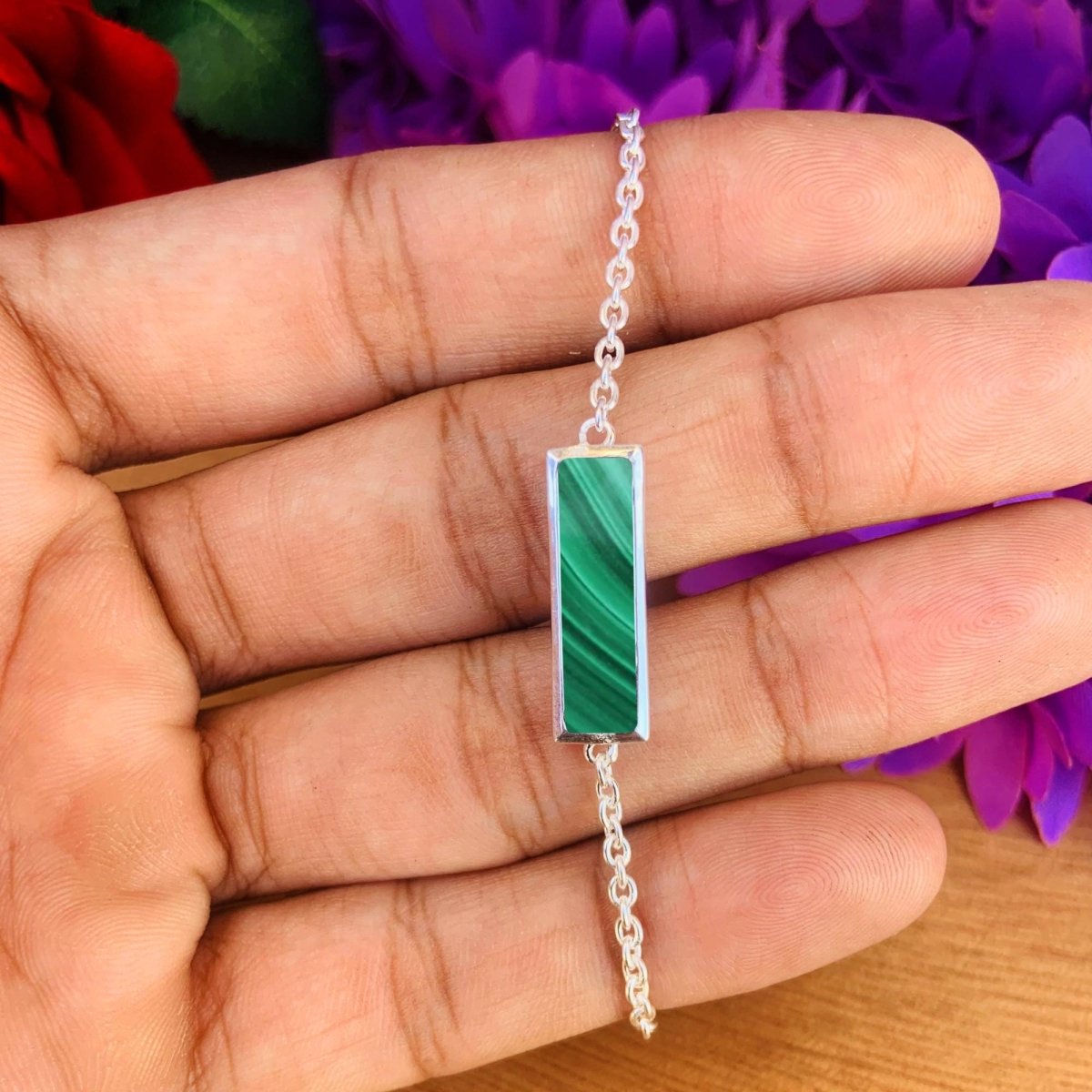 Malachite Bracelet ~ Dainty Sterling Silver Bracelet ~ ~ B - 0004 - BeadsBoatInc