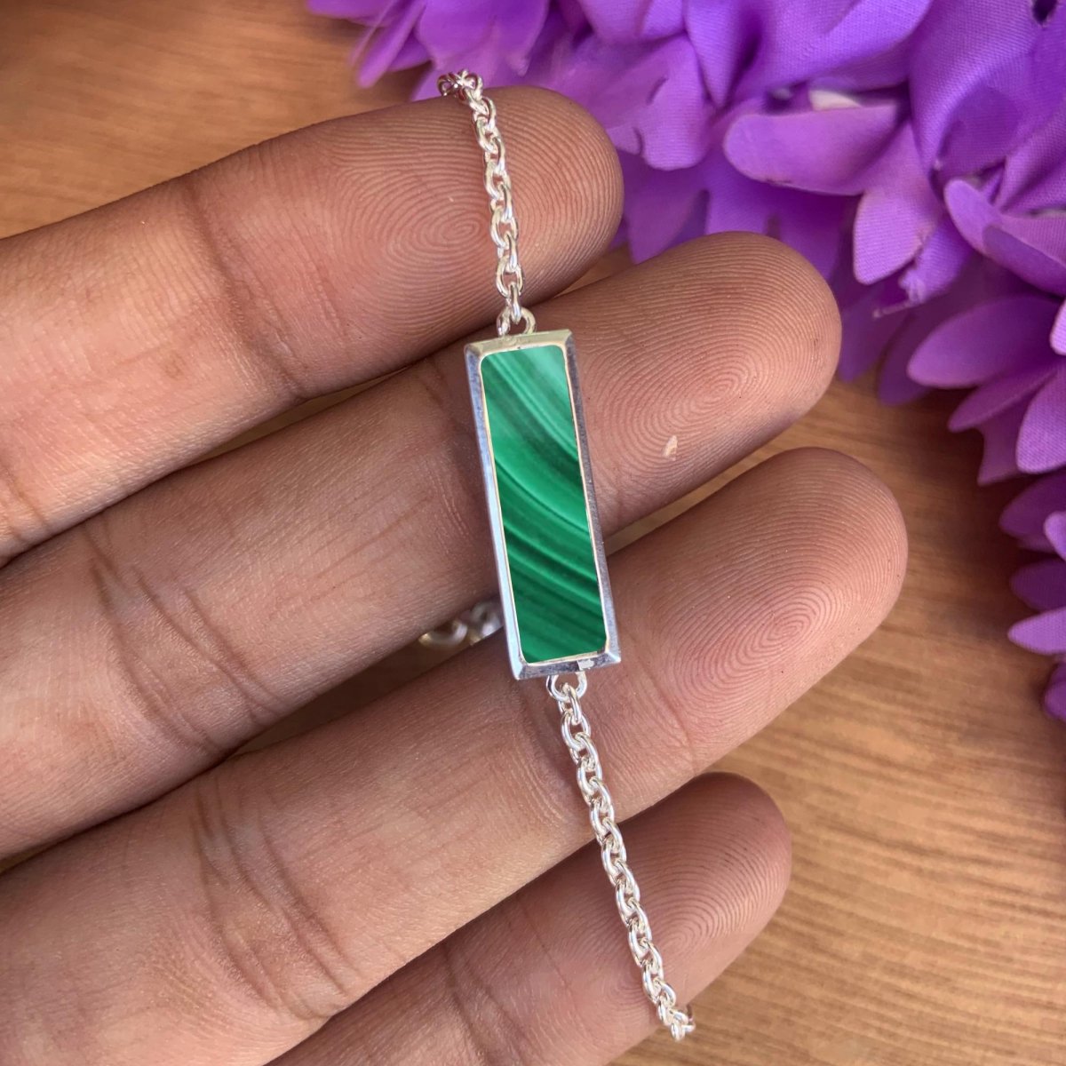 Malachite Bracelet ~ Dainty Sterling Silver Bracelet ~ ~ B - 0004 - BeadsBoatInc