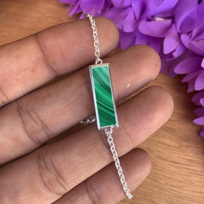Malachite Bracelet ~ Dainty Sterling Silver Bracelet ~ ~ B - 0004 - BeadsBoatInc