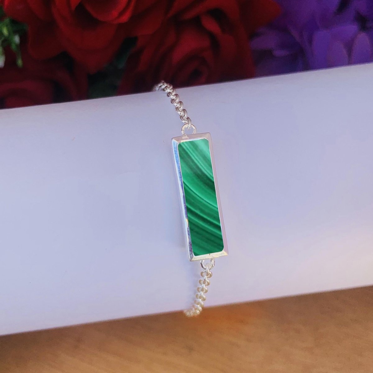 Malachite Bracelet ~ Dainty Sterling Silver Bracelet ~ ~ B - 0004 - BeadsBoatInc