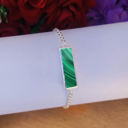 Malachite Bracelet ~ Dainty Sterling Silver Bracelet ~ ~ B - 0004 - BeadsBoatInc
