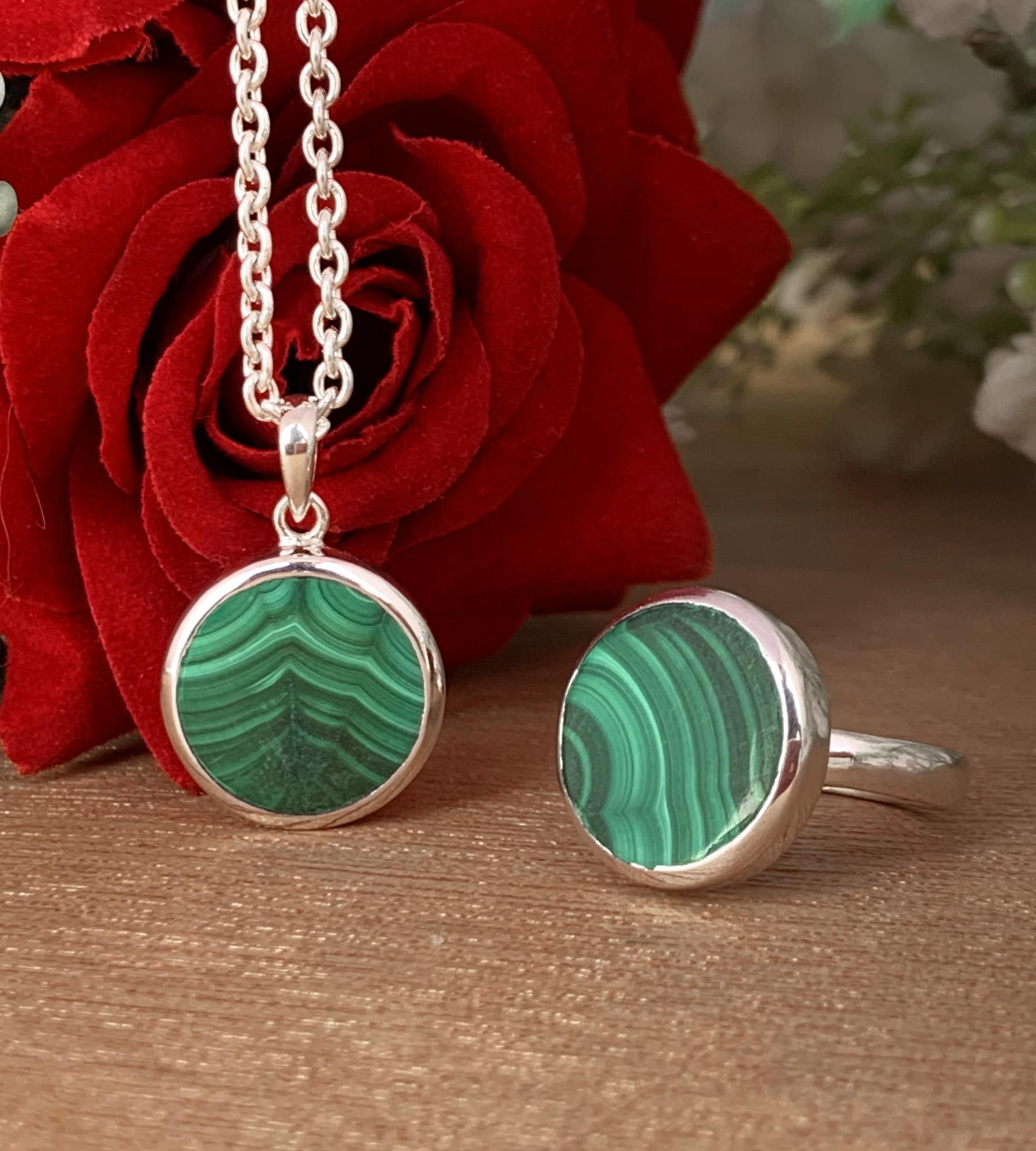 Malachite Solitaire Signet Ring – Natural Green Stone Sterling Silver Ring - BeadsBoatInc