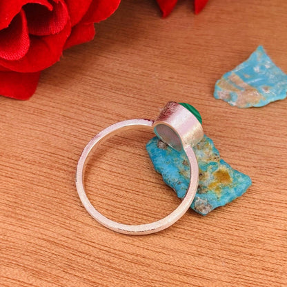 Malachite Stackable Ring, Minimal Silver Band, Dainty Green Stone Ring - BeadsBoatInc