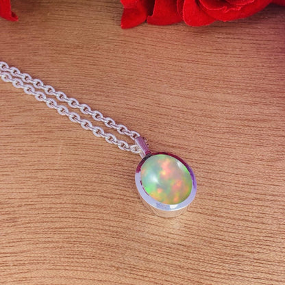 Minimalist Opal Necklace – Dainty Silver Birthstone Jewelry - BeadsBoatInc