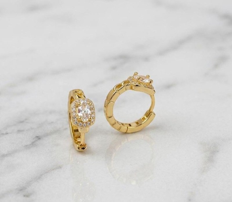 Moissanite Hoop Earrings in 925 Sterling Silver, Oval Halo Earrings - BeadsBoatInc